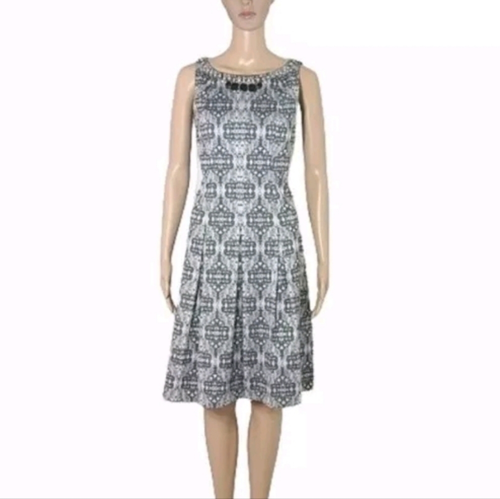 Saks Fifth Avenue BLACK Label Grey Fit & Flare Party Holiday Dress Womens Size 8